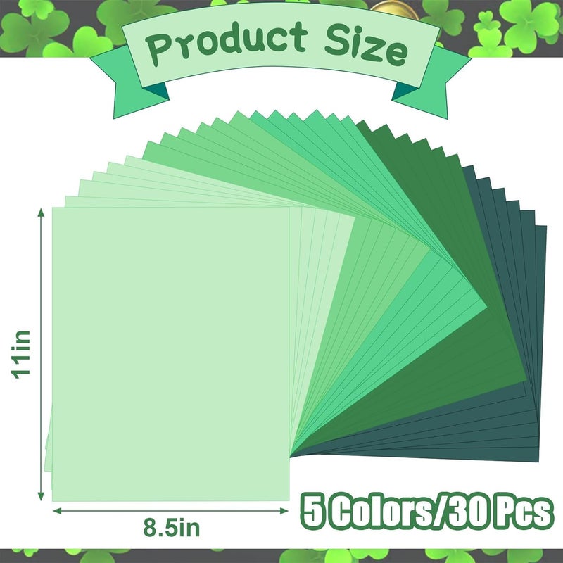 JULBEAR 30 Sheets St Patrick's Day Colored Cardstock 5 Colors 180gsm 8.5x11 Inch Assorted Green Cardstock for DIY Cards Scrapbook Print Paper DIY Crafts Holiday Decorations Making Office Home Supplies - Image 2